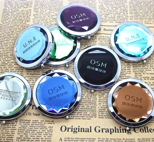 Mini Cute Luxury Crystal Makeup Mirror Double-Sided Folding Cosmetic Mirror Female Gifts Cosmetic Custom Lettering Pocket Mirror