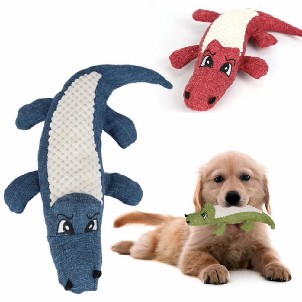 

Pet Chew Toys Pet Puppy Chew Plush Cartoon Animals Squirrel Cotton Bite Toy Crocodile Shaped Squeak Toys For Small Medium Pets