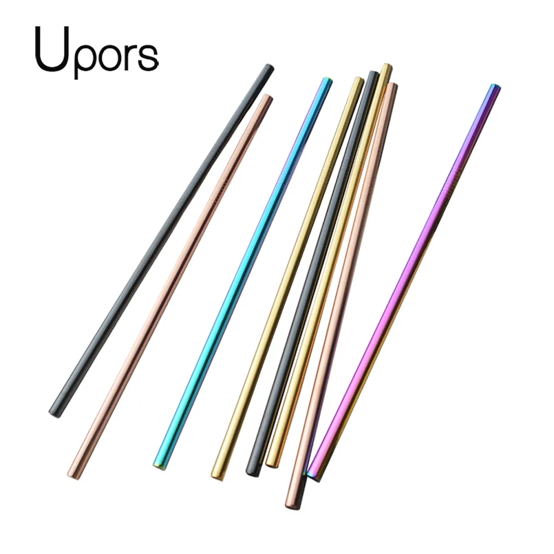 

UPORS 2Pcs Colorful 304 Stainless Steel Straws Reusable Drinking Straw High Quality Bent Metal Straw with Cleaner Brush
