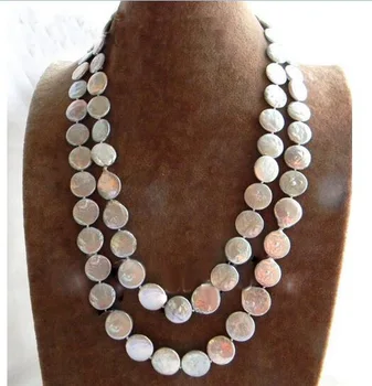 

fine jewelry 50"11-12 mm Gray Coin Freshwater Pearl Necklace free shipping