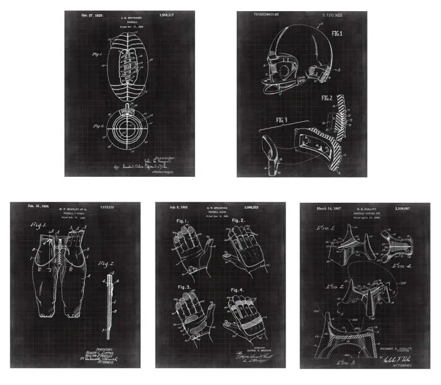 Винтажное Лакированное искусство для американского футбола и регби шлем брюки ногами тройник перчатки Броня плакат 5 в 1 для стены рамки