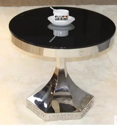 Little sitting room sofa round table of toughened glass, stainless steel round tea table Little sitting room sofa round table of toughened glass, stainless steel round tea table