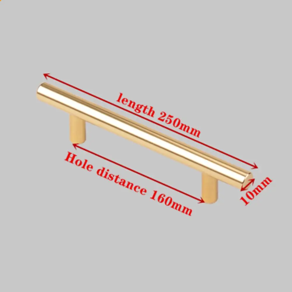 Золотые кухонные дверные Т-образные прямые ручки, ручки для шкафа, диаметр 10 мм, ручки из нержавеющей стали, Мебельная ручка - Цвет: 250mm