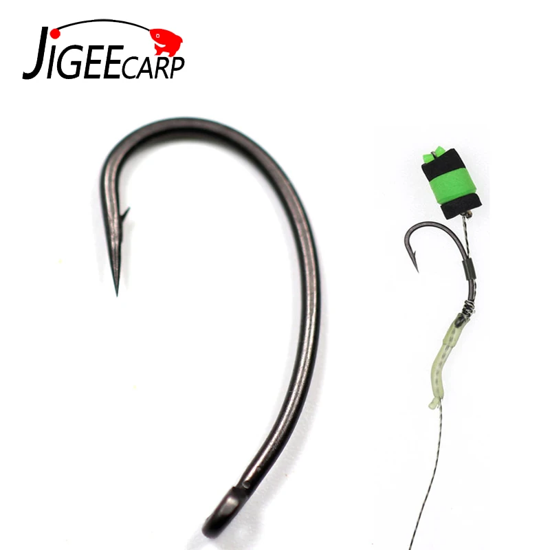 

JIGEECARP 30Pcs Carbon Steel Carp Hook Curve Shank Gripper Style Sharp Fish Hook G Teflon Coated Carp Fishing Hook Matt Black