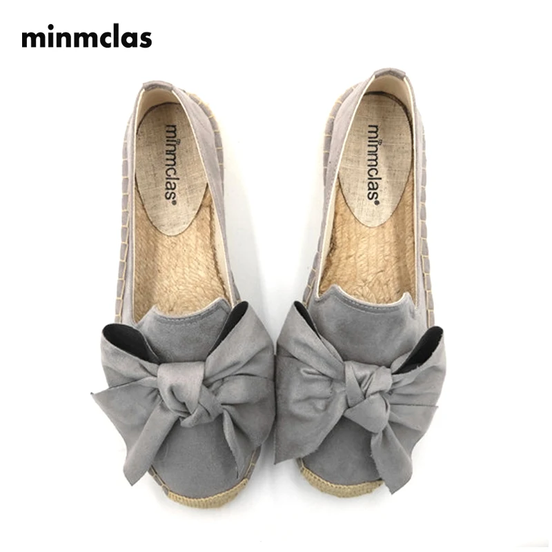 

Minmclas Women's Espadrille Bow Shoe Comfortable Slippers Ladies Cashmere Casual Shoes Breathable Flax Hemp Canvas Blue Big Size