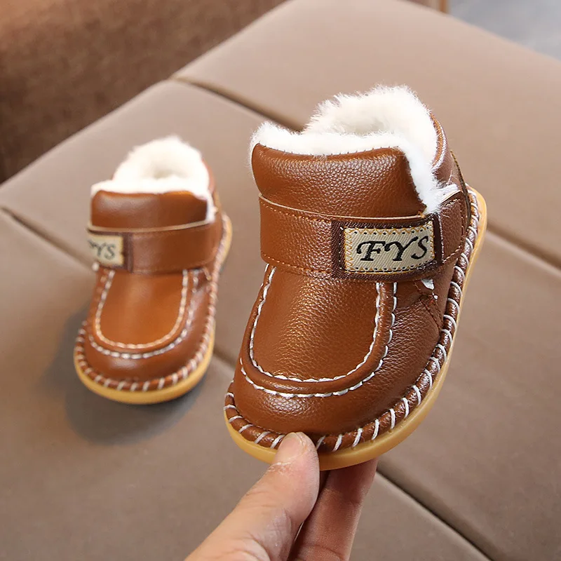 Обувь унисекс для новорожденных; обувь для малышей; бархатная зимняя теплая обувь с мягкой подошвой; Брендовая обувь для маленьких мальчиков и девочек из кожзаменителя; 1 пара - Цвет: Brown