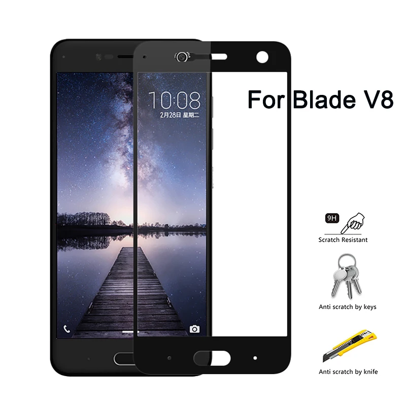 

Protective Glass On For ZTE Blade V8 BV0800 Full Cover Screen Protector Tempered Glass On For ZTE Blade V8 V0800 5.2 inch v 8 9H