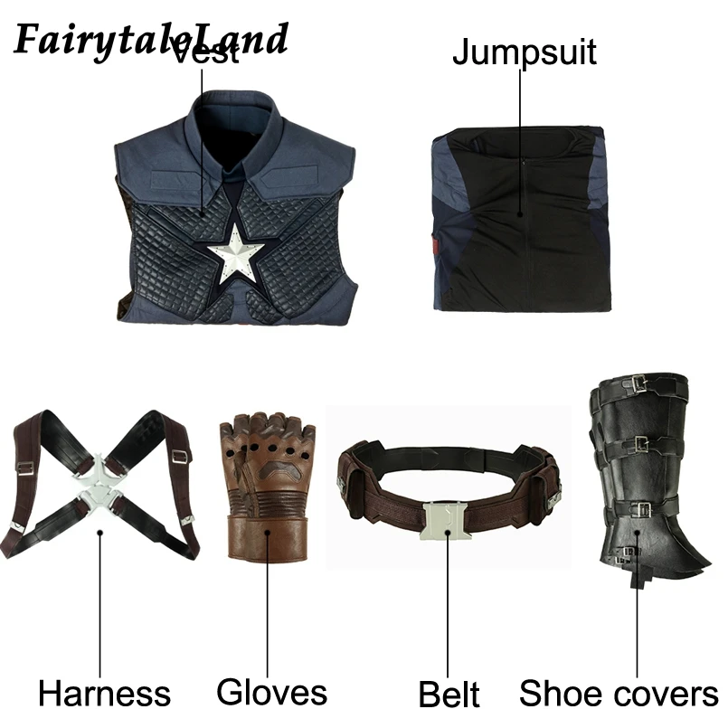 Captain America Avengers Endgame Cosplay Costume Full Set - Steve Rogers Jumpsuit with 5 Star Vest - Customizable image 4