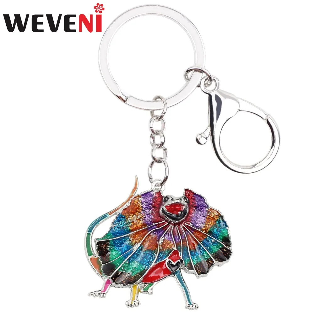 

WEVENI Animal Enamel Australia Frilled lizard Key Chains keychain Gift For Women Girl Female Keyring Bijoux Fashion Jewelry 2018