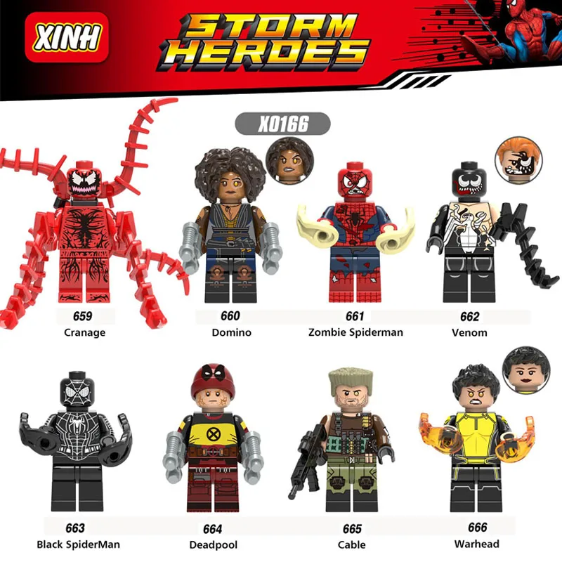 

8pcs Deadpool Domino Electric Cable Peter Warhead Spiderman Figure Bricks Building Blocks Toys Compatible With Lego