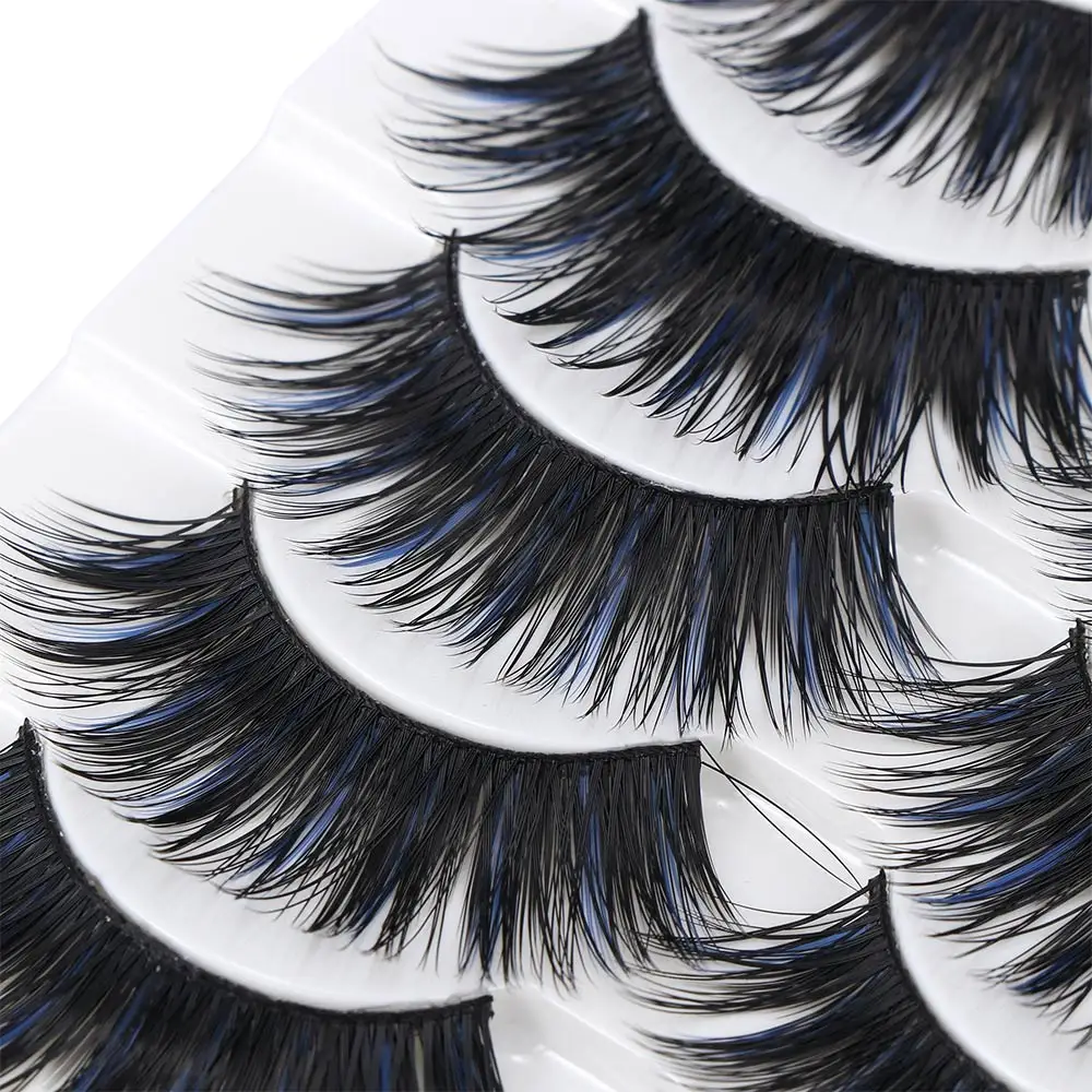 

5 Pairs Blue+Black Handmade Long Thick Cross False Eyelashes Women Eye Lashes Makeup Extension Tools