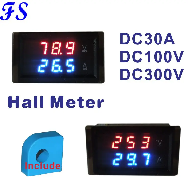 

LED Digital DC Voltage Current Meter DC 30A DC Hall Voltmeter Ammeter VA Dual Meter Hall Sensor Ampere Volt Meter DC 0-100V 300V