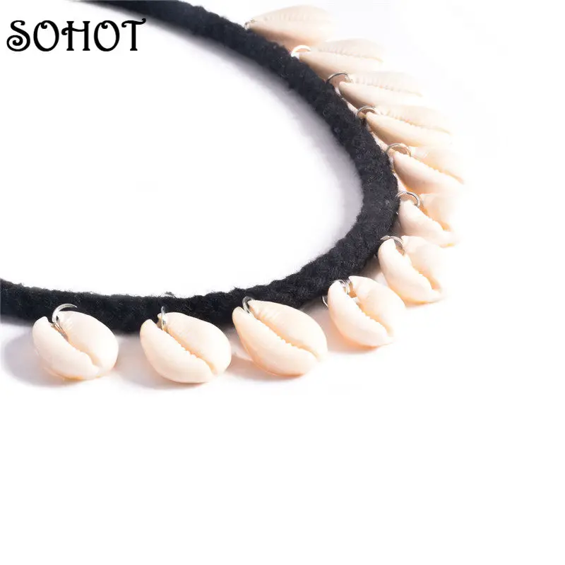 SOHOT ожерелье с подвеской из ракушек черный веревочный Чокер Модные женские