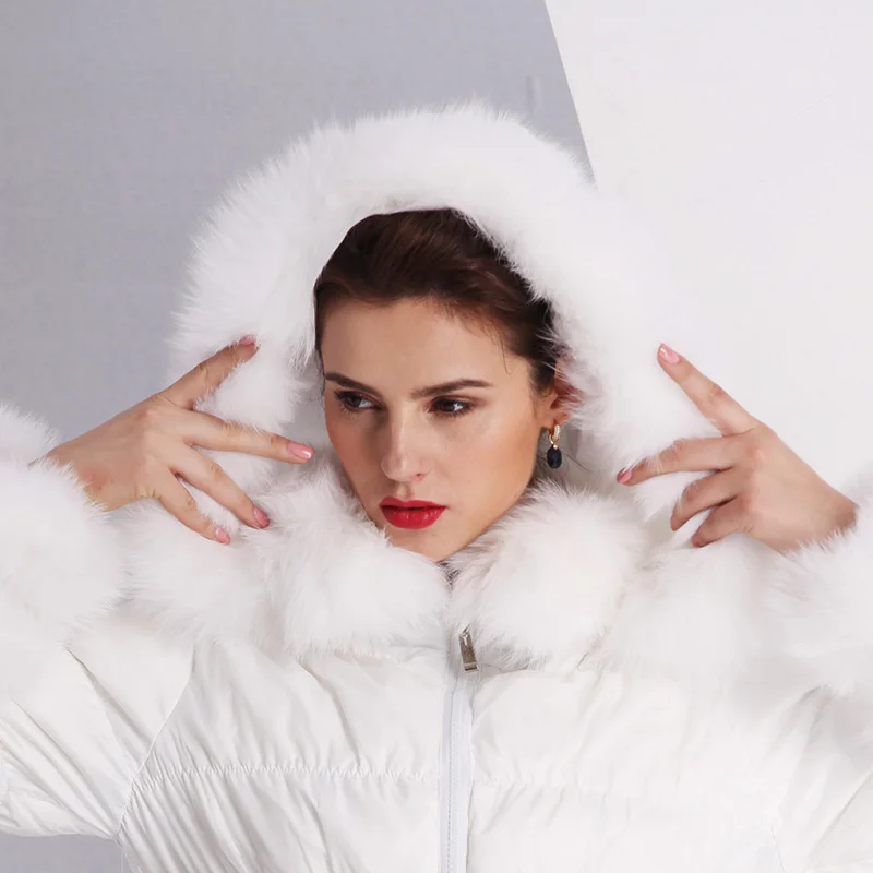 Стиль, зимние женские куртки, натуральный Лисий мех, Толстая Утка, перо, Дамское пуховое пальто