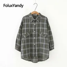 Vintage Blouses Plaid Long Sleeve Shirts Femme Chemise Plus Size XXXL Loose Women Blouse KKFY3105 Vintage Blouses Plaid Long Sleeve Shirts Femme Chemise Plus Size XXXL Loose Women Blouse KKFY3105