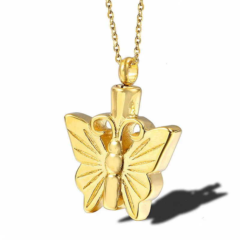 

Gold Plated Butterfly Perfume Bottle Necklace Pendant with ashes urns funeral urn memorial Cremation Jewelry Cremation Necklace