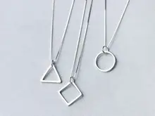 Real. 925 joyería de plata esterlina círculo redondo/triángulo/cuadrado collar/colgantes geométricos de joyería 18 “pulgadas GTLX727