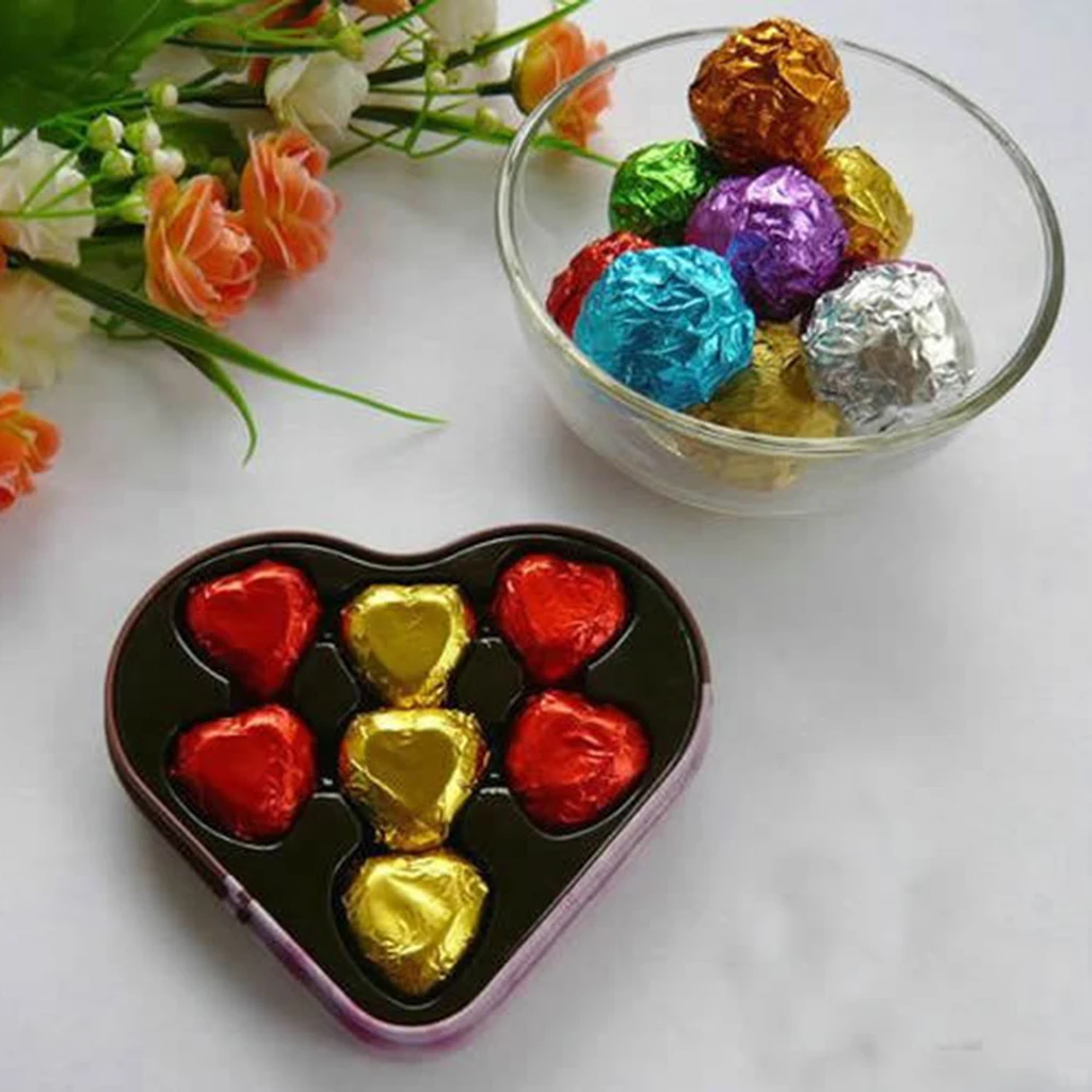 100Pcs Chocolate Candy Wrappers Aluminium Foil Paper Wrapping Papers Square Sweets Lolly Paper