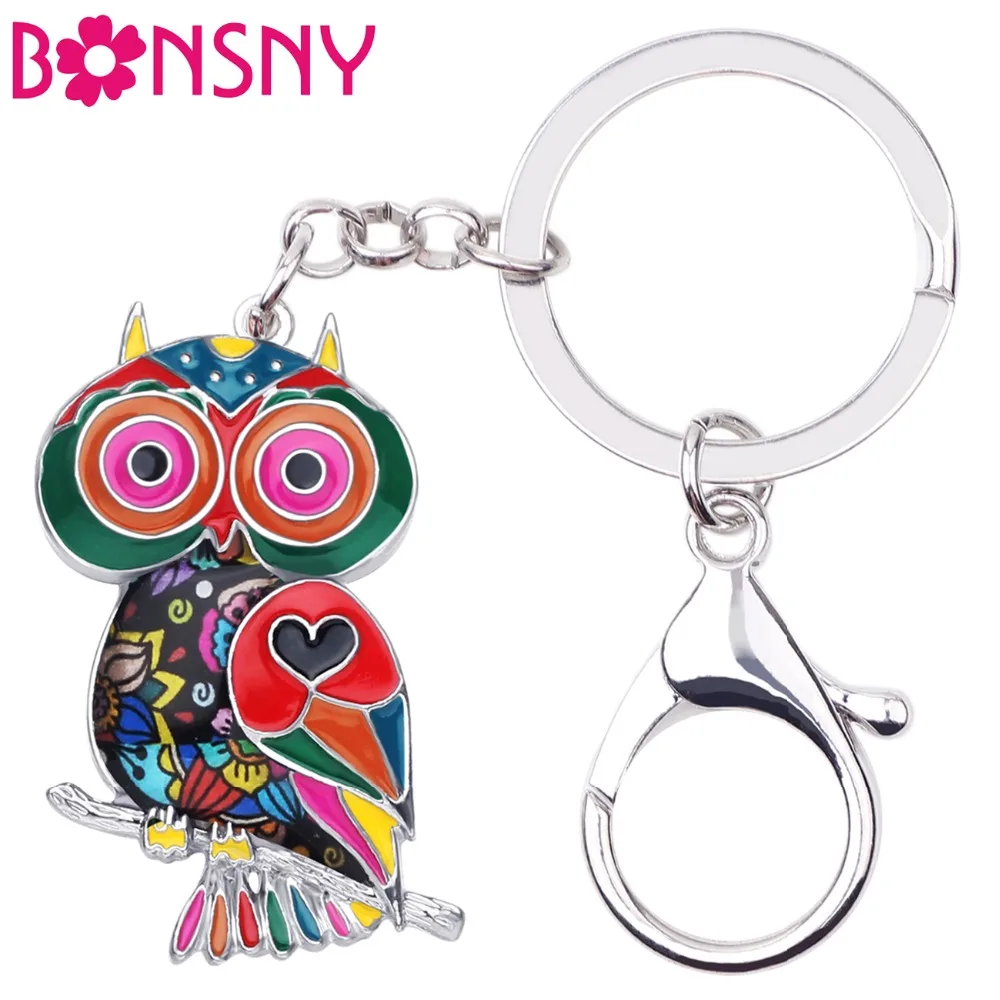 

Bonsny Enamel Alloy Cute Owl Bird Key Chains Rings Animal Jewelry Women Girl Bag Car Wallet Keychains Charm Decoration Gift 2109