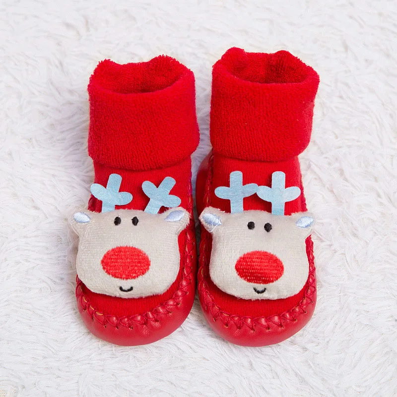 Новые детские носки, рождественские Нескользящие короткие носки для новорожденных, Зимние Теплые Носки с рисунком для маленьких мальчиков