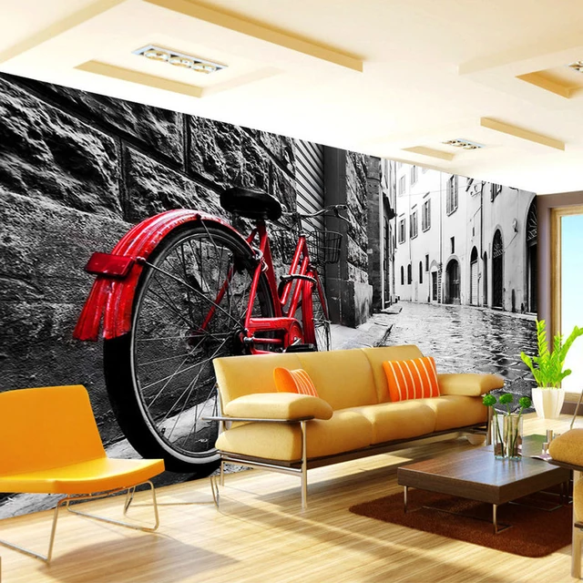 Custom 3D Wallpaper Retro Street View Bikes Black  And 