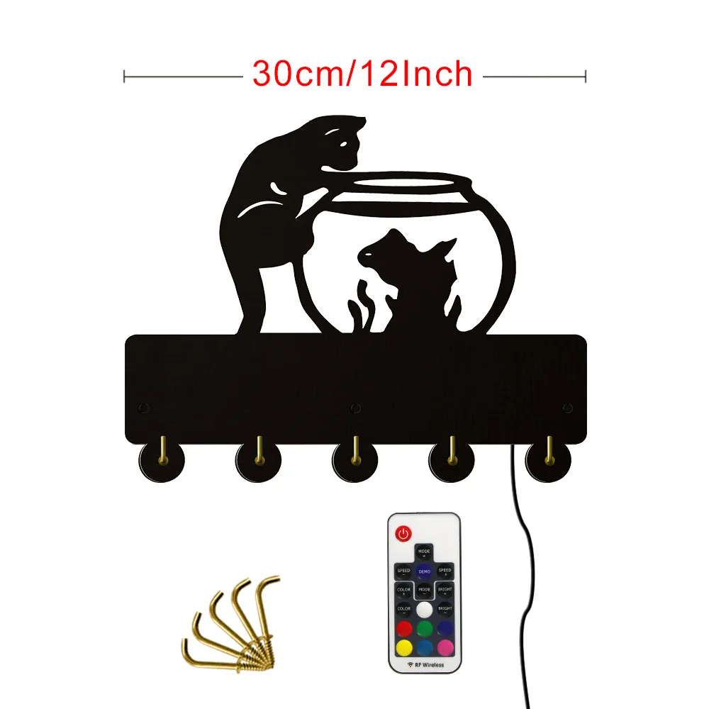 Кошка и рыба чаша настенная вешалка для одежды настенные художественные крючки Geek декоративное настенное крепление вешалка для ключей крюк-держатель Вешалка