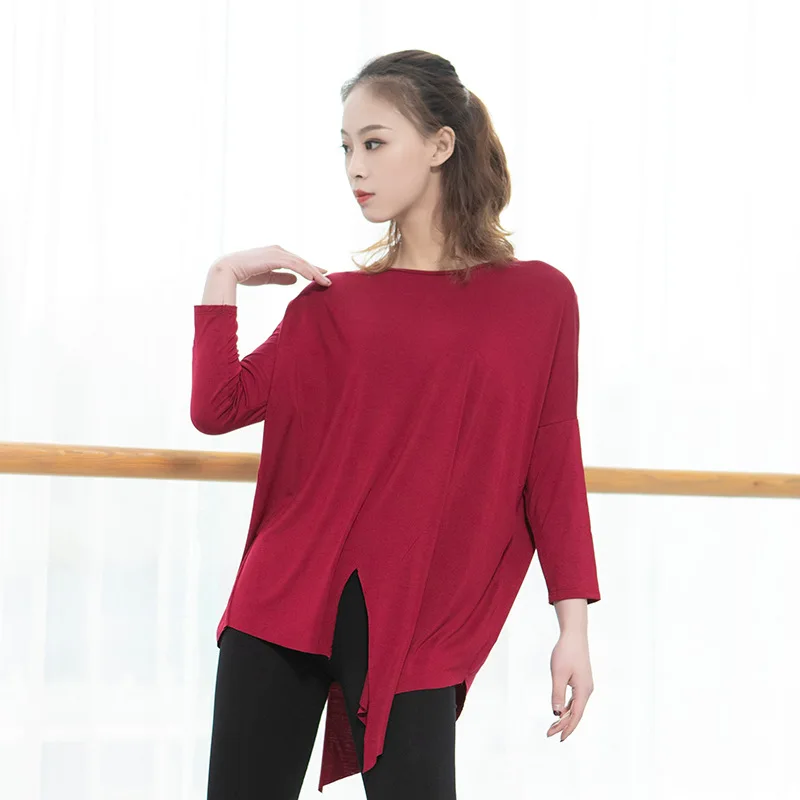 

Women Modern Dance Clothes Vent Gymnastics Yoga Shirt Loose Fit Dance Costume Rhythmic Leotard Balllet Jazz Latin Dance Dress