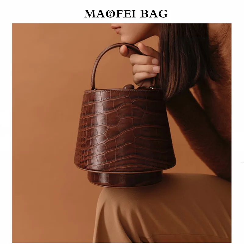

Bags for women handbag designer Dark retro 2019 spring and summer new crocodile pattern bucket bag hand bag