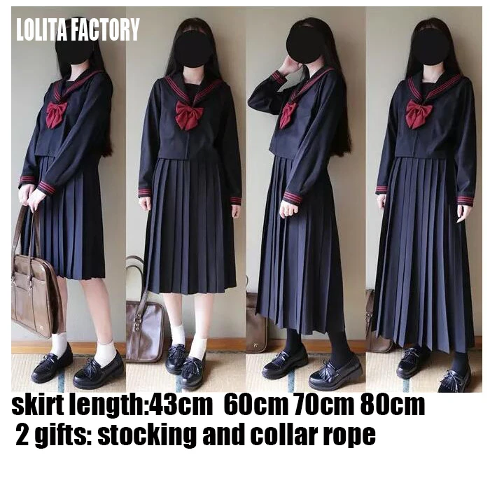 黒海軍日本 Jk セット 3 赤ライン女の子トップ学生学校の女性ノベルティセーラースーツヤンキー制服 Jk012 School Uniforms Aliexpress