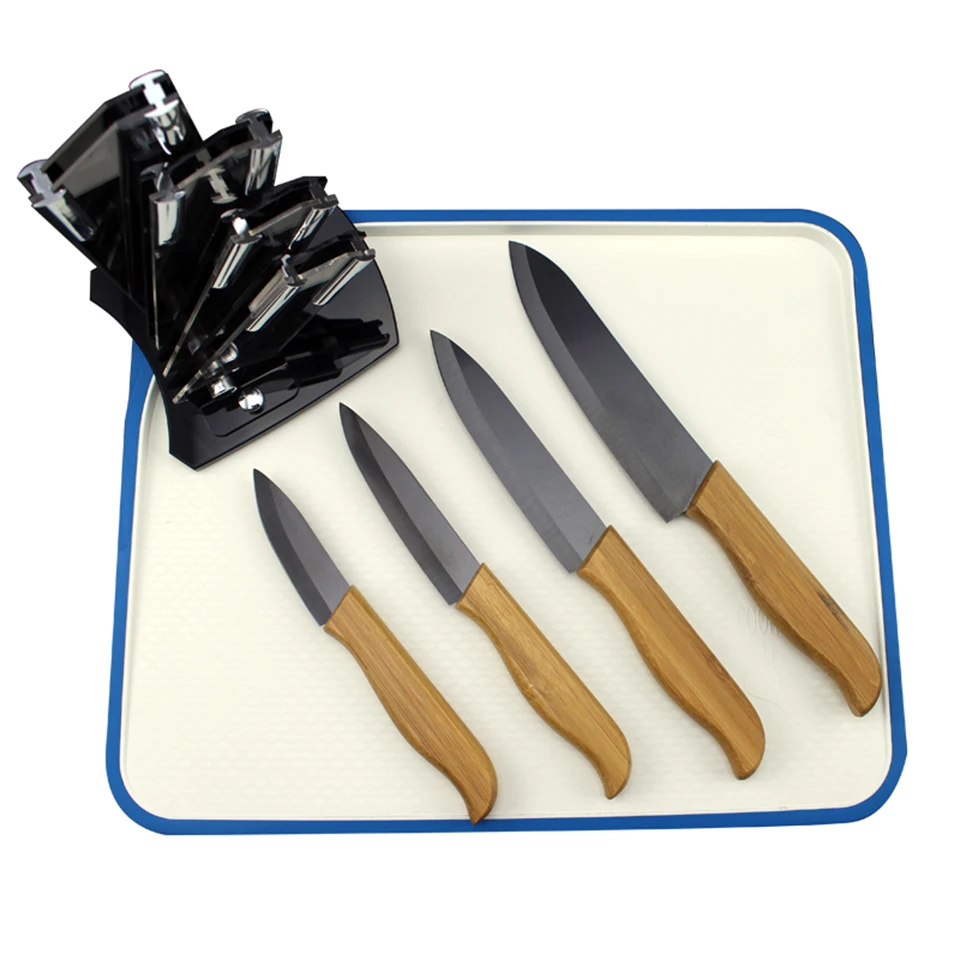 Ceramic 4 Pcs Knife Set with Knives Holder - Black