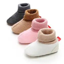 Симпатичные новорожденных для маленьких мальчиков для девочек мягкая подошва кроватки обувь теплые сапоги противоскользящие тапки 0-18 м