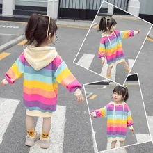 Платья для маленьких девочек Свободная детская одежда в разноцветную полоску с капюшоном мягкие топы для девочек Vestidos для детей 6, 8, 10, 12 лет