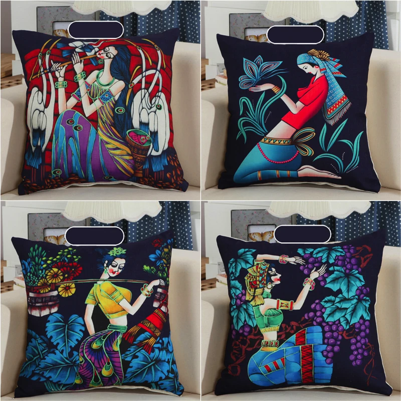 

New 2019 folk-custom Creative Cushion Cover Cotton Linen Abstract idea Home Decorative Pillows Cover for Sofa Cojines