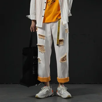 

2019 Men's high-grade Jeans Hip-hop Style Casual Hole Ripped Male comfortable
