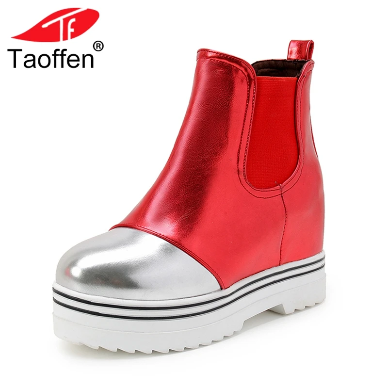 

TAOFFEN New Women Ankle Boots Mixed Color Fur Winter Warm Shoes Platform Short Boots Fashion Concise Ladies Shoes Size 34-43