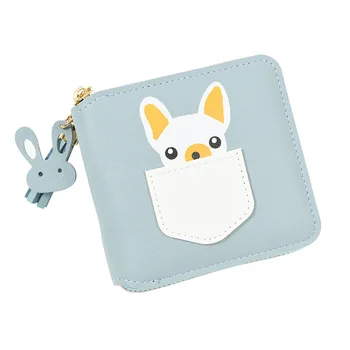 

Cute Bulldog Rabbit Women Kawaii Short Purse With Coin Pocket Korean Small Mini Wallet Cartoon ID Card Holder Money Change Bags