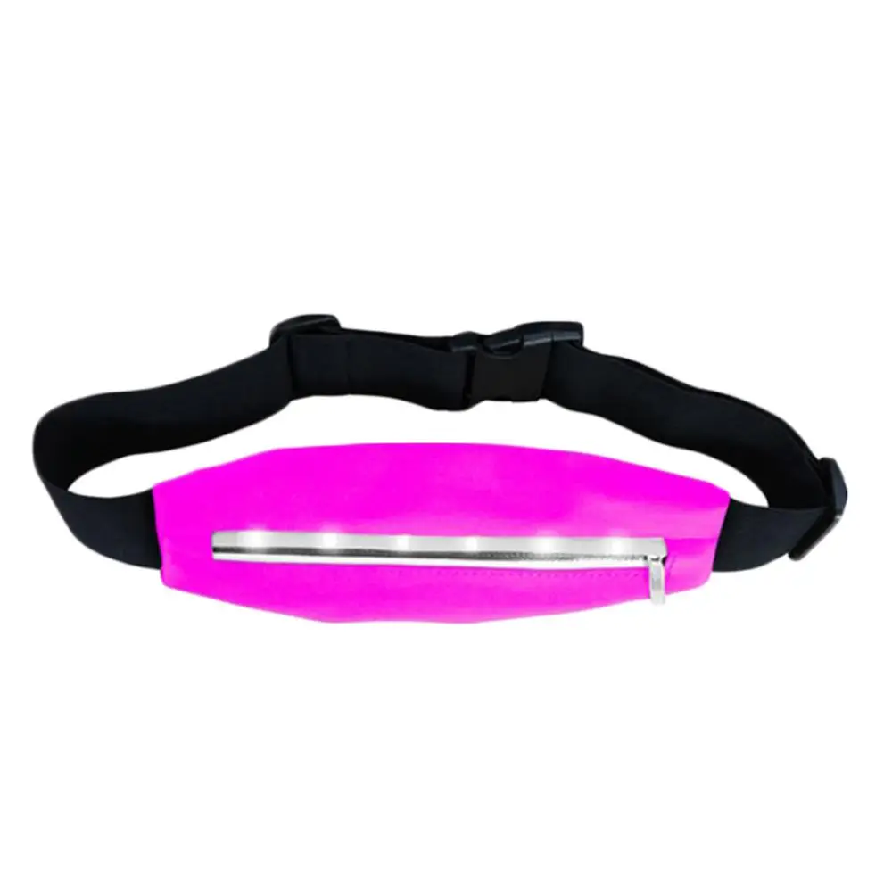 Спортивные беговые поясные сумки, карманный ремень с светодиодный регулируемым ремнем безопасности - Цвет: Pink