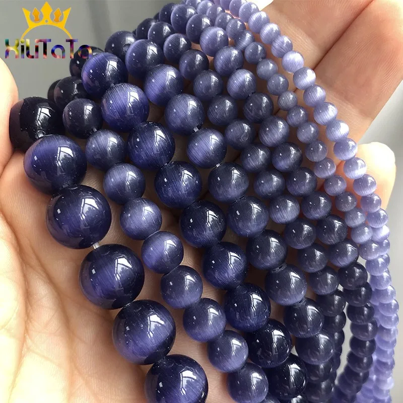 Aaa Purple Cat Eye Beads Hight Quality Smooth Round Loose Beads For