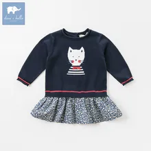 DB8710 dave bella/осеннее вязаное платье для малышей; мини-платье для девочек; Детские Вечерние платья на день рождения; одежда с цветочным рисунком для малышей