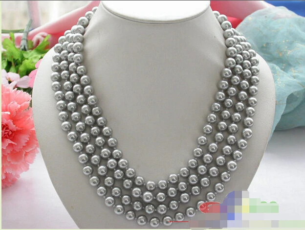 

p2948 Long 80" 8mm round GRAY SOUTH SEA SHELL PEARL NECKLACE @^Noble style Natural Fine jewe FREE SHIPPING ##a #a