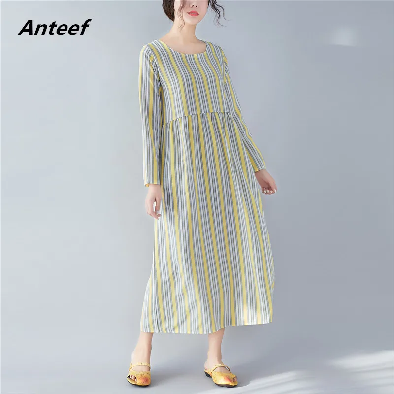 

long sleeve cotton linen vintage plus size women casual loose spring elegant dress vestidos clothes 2019 dresses robe femme