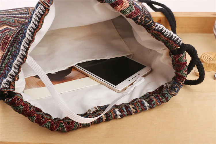 1Female  Women Vintage Backpack Gypsy Bohemian Boho Chic Aztec Folk Tribal Ethnic Fabric  String Drawstring Backpack Bag (11)
