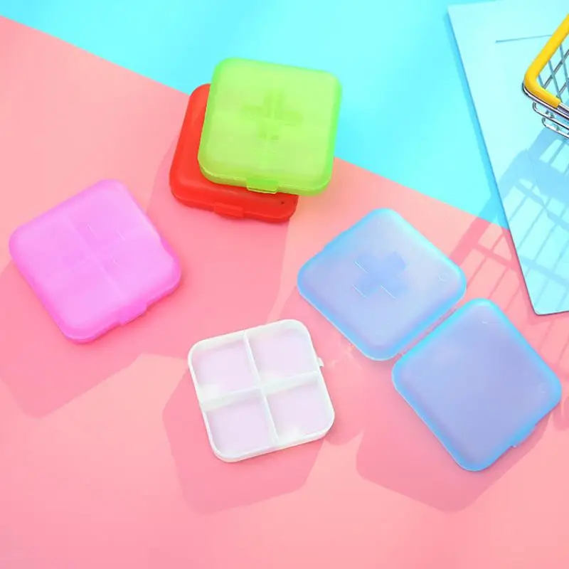 1pc Mini Storage Portable Cross 4 Grid Sealed Home Small Pill Box Medicine Case