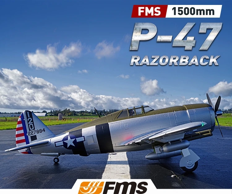 Радиоуправляемый самолет FMS 1500 мм 1,5 м P47 P-47 Razorback 6CH с втягиванием светодиодный 6S EPO PNP масштаб Gaint Big Warbird модель самолета