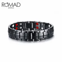 Romad черный браслет для мужчин ручной цепи энергии оздоровительный германий магнитный для мужчин браслеты из нержавеющей стали для мужчин