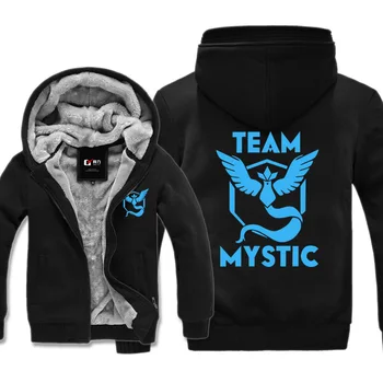 

New Pokemon go Hoodie Cartoon Anime Pocket Monster MYSTIC Team Hooded Winter cotton Coats Jackets Men Cardigan Sweatshirt