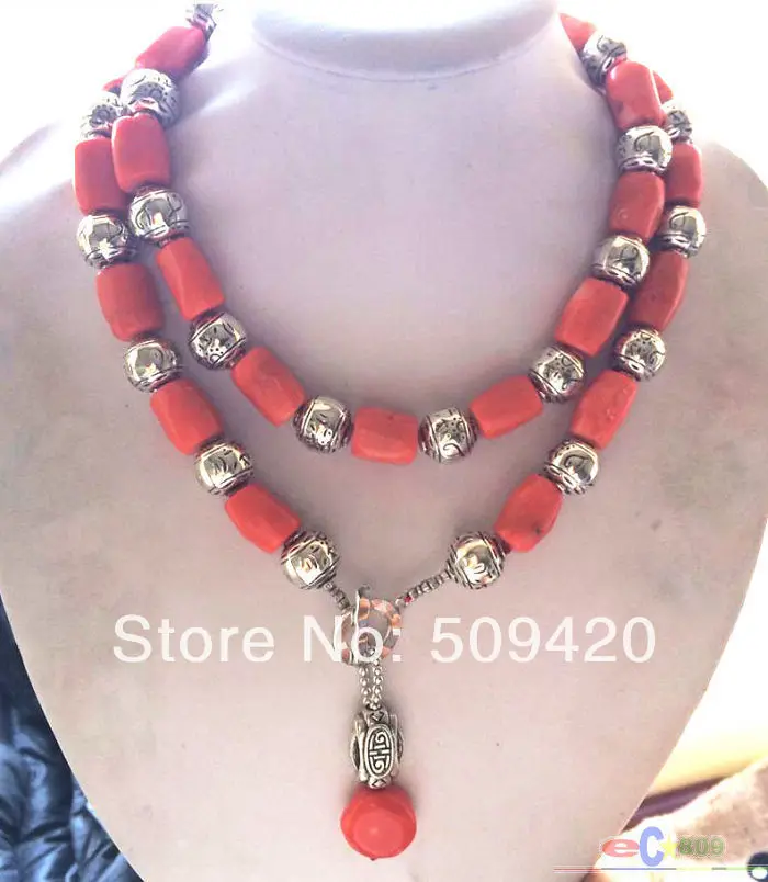 

Free Shipping >>>>>S1549 38" 25MM cylinder pink coral ball cupronickel NECKLACE