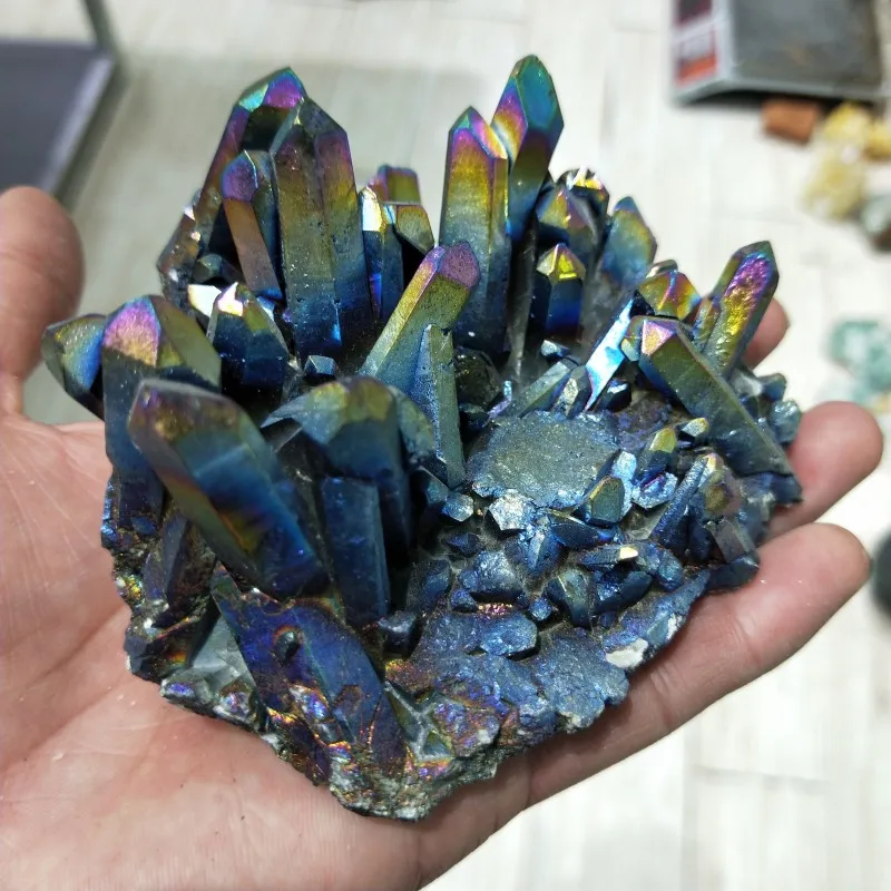 

Natural quartz crystal cluster Beautiful electroplating aura quartz crystal cluster for home decor free shipping