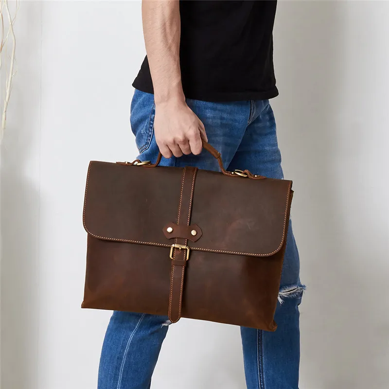 Taschen Büro Echtem Vintage Brown Aktentasche Crazy Männer 14 Horse Portfolio Nesitu Aus M6358 Brown A4 Braun Messenger dark Leder ''laptop H0xqn61
