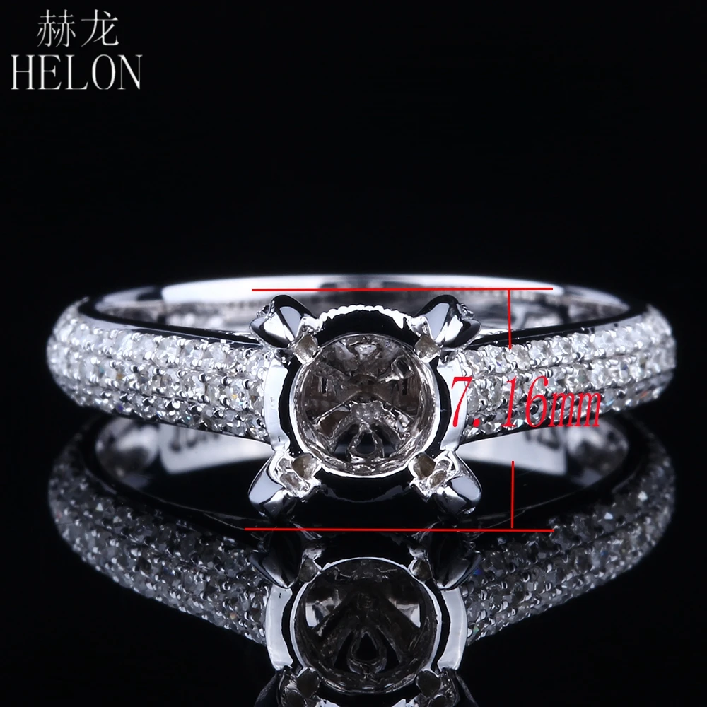 HELON Solid 14 K(AU585) кольцо из белого золота Semi Mount Settings 6-7 мм круглый разрез с натуральными Бриллиантами Кольцо женские модные ювелирные изделия